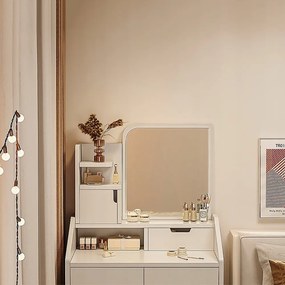 Biała toaletka z lustrem, 70x40x130 cm - Stylowe i praktyczne rozwiązanie do sypialni lub łazienki