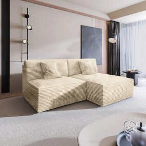 Masseno Narożnik FIORO z funkcją spania i pojemnikiem na pościel Narozniki L, Rozkładana sofa - Kremowy, TILIA 03