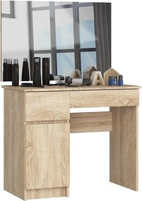 Toaletka AKORD P2 Dąb Sonoma 90 cm z lustrem 900x600 lewa 1 drzwi 2 szuflady kolor Dąb Sonoma mat 2 półki 90x50x142 cm