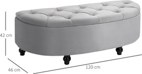 HOMCOM Ławka ze Schowkiem - Aksamitna Szara Skrzynia, Drewno Kauczukowe - Praktyczne Miejsce do Przechowywania