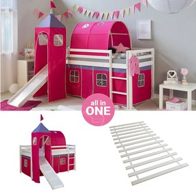 Łóżko piętrowe 207,5x228x219,5 cm Biało-różowe