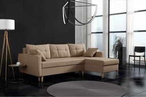 Narożnik z funkcją spania prawostronny  ROMEO L, tkanina Manila 21 beżowa, 234x156x74 cm