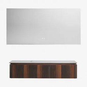 Zestaw Wiszących Mebli Łazienkowych 160x55 Cm Z Drewna Lavena Ciemna Czerń & Prostokątny Led I Przeciwmgielny 160x75 Cm Riben - Sklum