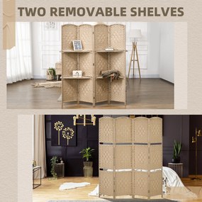 HOMCOM 4-częściowy parawan, 160 x 170 cm, składana przegroda z 2 półkami | Aosom PL