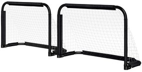 HOMCOM Zestaw Bram Piłkarskich, 2 Składane Minibramki, Rama Metalowa, Zestaw Narzędzi, 90 x 36 x 60 cm, Czarny