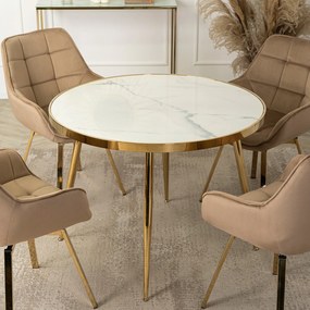 Stół Okrągły TINGA 100 cm Biały Marmur/Złoty Glamour