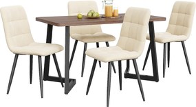 Zestaw do jadalni, stół-140×80×75cm z 4 krzesłami, MDF+metal+aksamit, czarny+orzech+beż