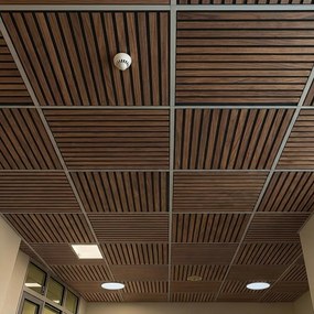 Drewniany sufitowy panel akustyczny, 595 x 595 mm, B2BP007, 4 szt., orzech