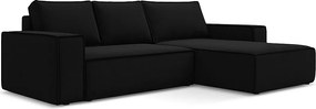 Narożnik prawostronny z funkcją spania - z tkaniny welwetowej - czarny - KIMO
