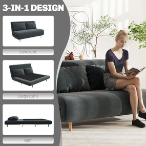 HOMCOM Sofa z funkcją spania, łóżko dla gości, 3-stopniowe regulowane oparcie, wygląd sztruksu, do 120 kg, 141 x 90 x 81 cm, Ciemnoszary