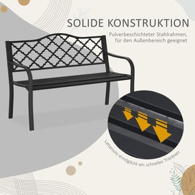 Outsunny Metalowa Ławka Ogrodowa 2-osobowa Czarna Stylowa z Oparciem i Podłokietnikami 128x585x89cm | Aosom PL