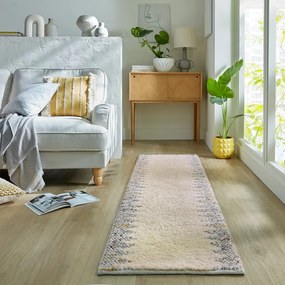 Szaro-kremowy chodnik z mieszanki wełny tkany ręcznie 60x230 cm Minerals Border – Flair Rugs