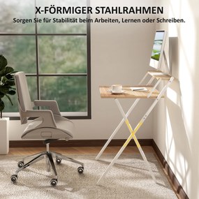 HOMCOM Biurko z podstawką pod monitor, 70 cm składane biurko komputerowe do home office, małe pomieszczenia, naturalne | Aosom PL