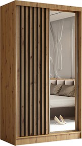Szafa Przesuwna LAMELLO 120 cm z Lustrem Szafa Dwudrzwiowa Dąb artisan