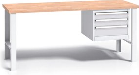 Profesjonalny stół warsztatowy G3 z drewnianym blatem roboczym, 1700 mm, 1x 3 szufladowy kontener, szary