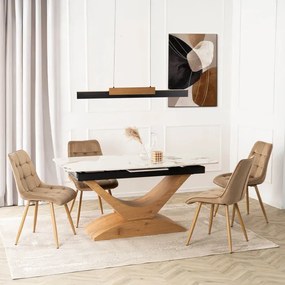 Stół Rozkładany Prostokątny ALICANTE 160-200 cm Ceramiczny Biały Marmur/Dąb do Jadalni Nowoczesny