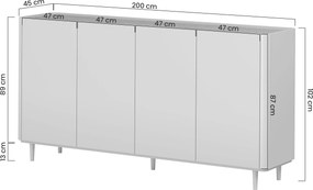 Komoda Elivo 200 cm czterodrzwiowa na nóżkach - kaszmir / dąb olejowany