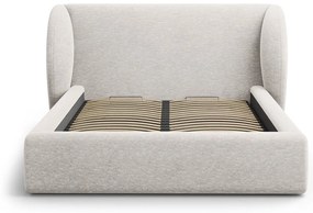 Jasnoszare tapicerowane łóżko dwuosobowe ze schowkiem i stelażem 200x200 cm Miley – Micadoni