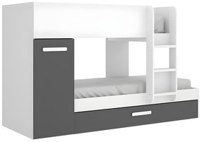 Łóżko piętrowe z wysuwanym miejscem do spania, 3 × 90 × 190 cm – kolor antracytowy i biały - ANTHONY