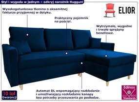 Welurowy granatowy narożnik na nóżkach R6-R00