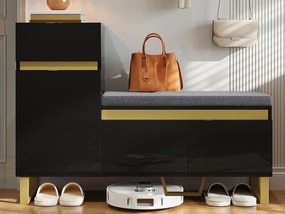 Szafa na buty 120x35x85 cm - 1 szuflada i 3 fronty - z pikowaną ławką na buty - Czarny