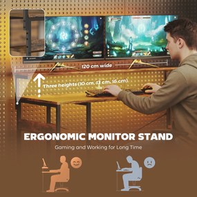 HOMCOM Biurko gamingowe L-kształtne z gniazdkiem, oświetleniem LED, 4 szufladami, podstawką pod monitor 155x110x91,4 cm Brąz | Aosom PL