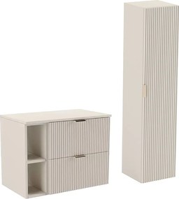 Kaszmirowy Zestaw Łazienkowy 80cm Szafka Blat Regał Słupek Ryflowane Fronty