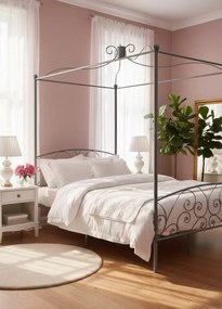 Szare metalowe łóżko z baldachimem 160x200 cm E1-A83