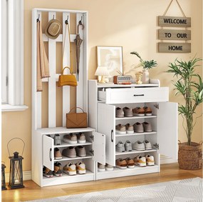 Zestaw mebli do przedpokoju - 140,6 x 32 x 180 cm - Szafa do przedpokoju + szafka na buty - Płyta wiórowa - Biały
