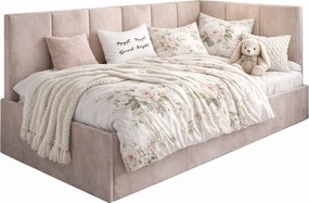 Beżowe welurowe łóżko dziecięce 90x200 N1-K13