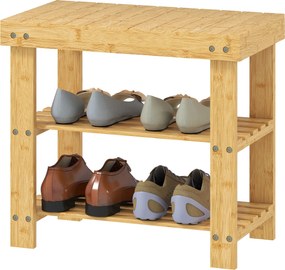 HOMCOM Ławka na buty z bambusa, regał na buty z 2 półkami, siedzisko, do przedpokoju, 50x28x45cm, naturalna