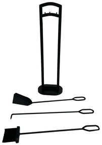 Zestaw narzędzi kominkowych 70 cm, 3-częściowy, ze stojakiem, czarny, metalowy