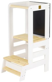 Biało-naturalny pomocnik kuchenny dla dzieci z litego drewna sosnowego Montessori – Meowbaby