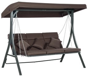 Outsunny Hollywoodzka Huśtawka Ogrodowa na 3 Osoby z Regulowanym Dachem Texteline Komfort i Styl Brązowy Czarny 198x118x168cm | Aosom PL