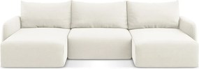 Kremowy aksamitny rozkładany/ze schowkiem narożnik (w kształcie litery U) Kalena – Makamii