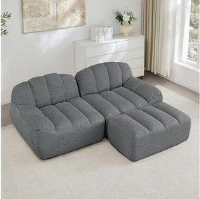 Canapé d'angle modulable en velours côtelé - 68cm d'assise profonds - 210x165x79cm - Gris