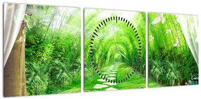 Obraz - Widok na tropikalny ogród (z zegarem) (90x30 cm)