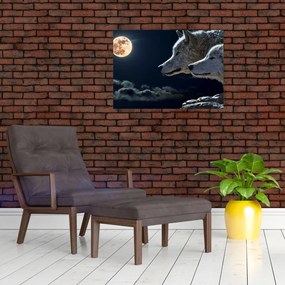 Obraz na szkle - wilki wyjące do księżyca (70x50 cm)