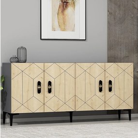 Komoda – 150 cm x 75 cm x 35 cm – Dąb antracytowy i szafirowy – 100% płyta wiórowa