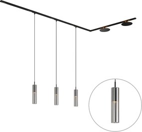 Nowoczesny system szynowy czarny z 3 lampami wiszącymi i 2 lampami sufitowymi 1-fazowy - Iconic Lloyd Pulley