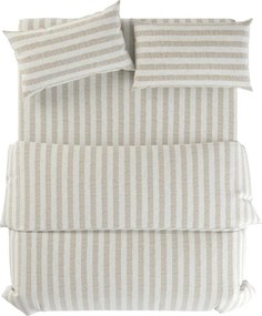 Jasnoszaro-kremowa lniana pościel jednoosobowa 135x200 cm Natural Stripes – Native Natural