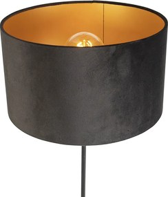 Lampa stojąca czarna z abażurem z czarnego weluru ze złotym wnętrzem 35 cm - Parte