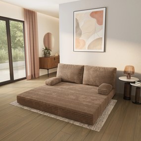 Masseno Sofa piankowa SILAR z funkcją spania, Kanapa z pianki do salonu, Bezmontażowa, Tkanina sztruksowa – Beżowy TILIA 17