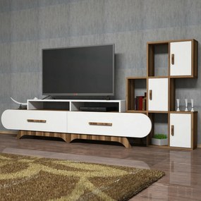 Stolik pod telewizor z szafką Flora S White and Walnut