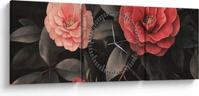 Obraz - Czerwone kwiaty na ciemnym tle (z zegarem) (90x30 cm)