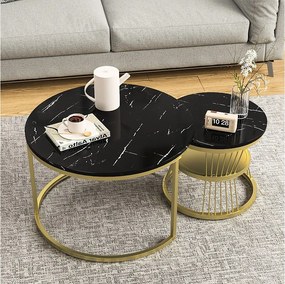 Zestaw 2 stolików kawowych, Okrągły stolik kawowy, czarno-biały