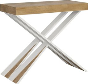 Konsola rozkładana 90x40/196 cm Diago Small Dąb naturalny rama w kolorze Białym