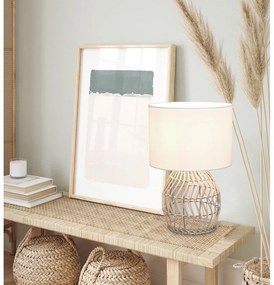 Biało-naturalna lampa stołowa (wys. 38 cm) Rike – Trio