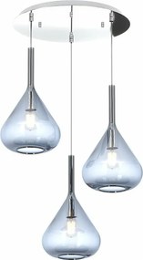Nowoczesna lampa wisząca Kona z 3 żarówkami, niebieskie szkło i okrągła rozeta sufitowa - oprawka E27 - regulowana do średnicy 250 cm.