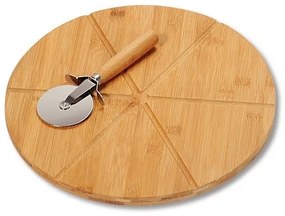 Talerz na pizze z nożykiem, bambusowa tacka na żywność